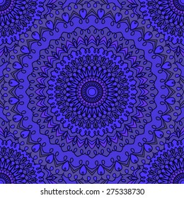 deep blue colored hand-drawing ornamental abstract seamless lace background with many details for design of silk neckerchief or printing on textile or use for card, invitation or banner cover