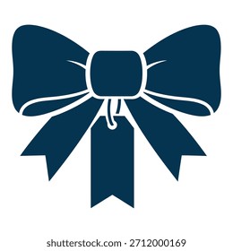 Arco decorativo azul profundo con una etiqueta en blanco adjunta, perfecto para envolver regalos, decoraciones navideñas y marca de eventos especiales.