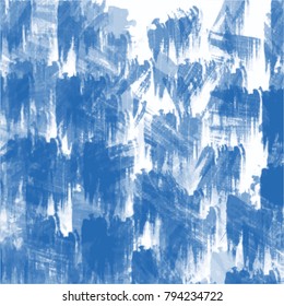 deep blue dry paint brush stroke pattern with short visible strokes on white background, vector illustration