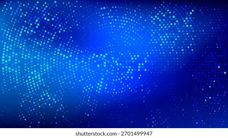 Fundo digital futurista azul profundo. Grade quadrada brilhante e fluxo de dados dinâmico. Ilustração vetorial para conceitos modernos de design e inovação em tecnologia.