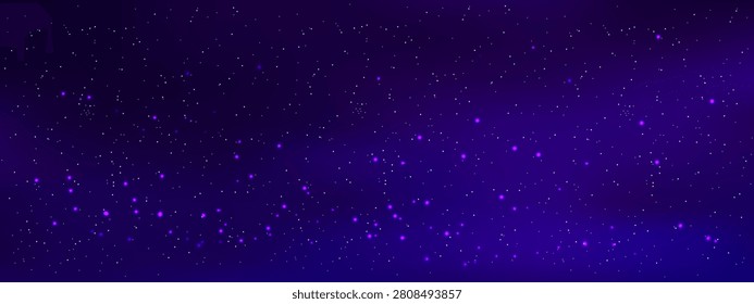 Deep blue galaxy with glowing nebula, shimmering particles, and luminous celestial dust creating an enchanting universe scene ideal for abstract design compositions.