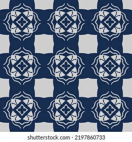 Deep Blue Geometric Seamless Pattern with Tribal Shape. Pink Red Pattern designed in Ikat, Aztec, Moroccan, Luxury Arabic Style. Ideal for Fabric Garment, Ceramics, Wallpaper. Vector Illustration.