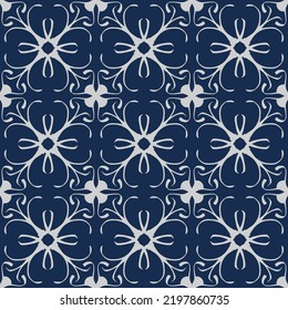 Deep Blue Geometric Seamless Pattern with Tribal Shape. Pink Red Pattern designed in Ikat, Aztec, Moroccan, Luxury Arabic Style. Ideal for Fabric Garment, Ceramics, Wallpaper. Vector Illustration.