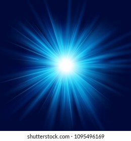 Deep blue glow star burst flare explosion transparent light effect. EPS 10 vector file