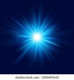 Deep blue glow star burst flare explosion transparent light effect. EPS 10 vector file