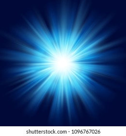 Deep blue glow star burst flare explosion transparent light effect. EPS 10 vector file