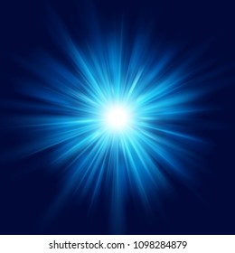 Deep Blue Glow Star Burst Flare Explosion Transparent Light Effect. EPS 10 Vector File