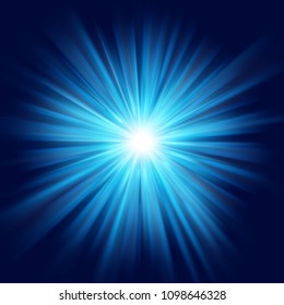 Deep blue glow star burst flare explosion transparent light effect. EPS 10 vector file
