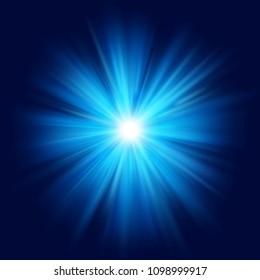 Deep blue glow star burst flare explosion transparent light effect. EPS 10 vector file