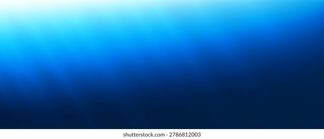 Deep blue gradient background. Dark underwater backdrop. Blurred ocean for template, presentation, banner, brochure, poster. Vector light beam under surface. Deep sea water or night sky concept design