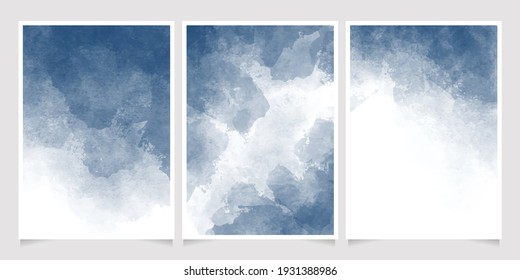 deep blue indigo watercolor wet wash splash 5x7 invitation card background template collection 
