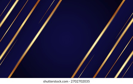 Fondo lujoso azul profundo con elegantes líneas de oro metálico para un diseño abstracto moderno.