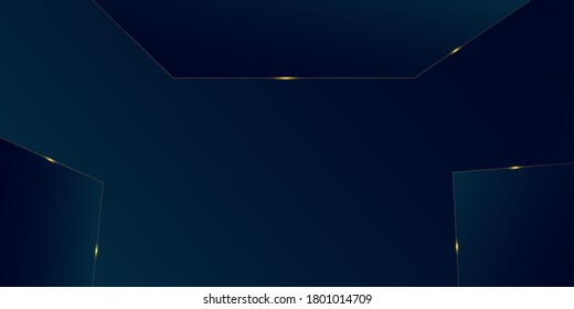 Fondo Dorado De Lujo Azul Profundo. Afiche de la celebración de Año Nuevo del marco de negocios VIP rico real. Banner Golden Premium de bajo contenido de pólice 3D Resumen de la cubierta de espuma poligonal. Tarjeta de oro de cristal de lujo
