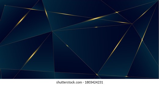 Fondo Dorado De Lujo Azul Profundo. Afiche 3D del Afiche VIP rico en oro bajo en poli Resumen de la cubierta brillante poligonal. Banner Real de Negocios de Plata Frontera de Celebración de Navidad de Año Nuevo. Crystal Luxury Gold Card