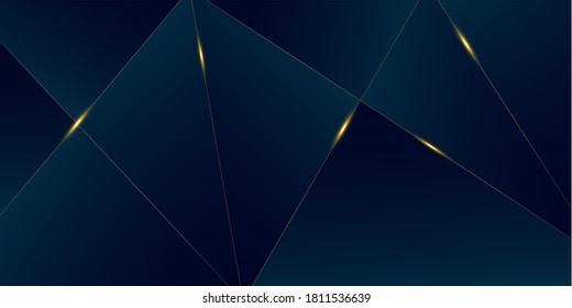 Deep Blue Luxury Gold Background. Golden Rich VIP Low Poly Design Christmas New Year Celebration Banner. Royal Silver Business Poster 3D Abstract Polygonal Sparkle Cover. Crystal Gold Luxury Card