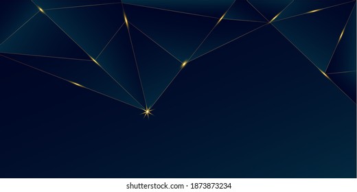 Deep Blue Luxury Gold Background. Royal Silver Business Banner Christmas New Year Celebration Frame. Golden Rich VIP Polygon Border 3D Abstract Polygonal Sparkling Cover. Crystal Luxury Gold Card