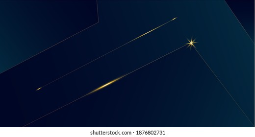 Fondo Dorado De Lujo Azul Profundo. Royal Rich VIP Business Border 3D Resumen Cubierta de Esparkling Polígono. Afiche de la celebración de Navidad de Año Nuevo. Tarjeta de cristal de lujo Golden Silver Low Poly Frame Gold