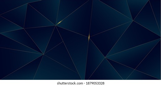 Deep Blue Luxury Gold Background. 3D Abstract Polygonal Shiny Cover.