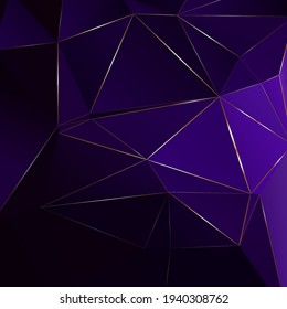 Deep Blue Luxury Gold Background. 3D Abstract Polygonal Sparkle Cover. Golden Rich VIP Triangular Frame Royal Silver Business Poster Luxury Crystal Gold Card Banner.