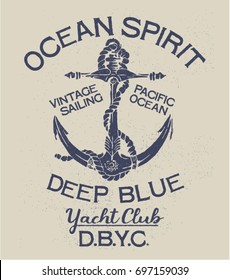 Deep blue ocean spirit yacht club, vector print for boy t shirt  