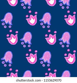 Deep blue pattern with blooming floral bells. Blossom natural summer, spring design with meadow flowers for prints, textile, interior decor, wraps gifts, covers, pillows, fabric. Stylish uneven edges