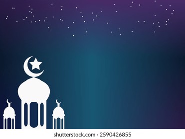  A deep blue Ramadan night scene featuring a mosque silhouette and little stars