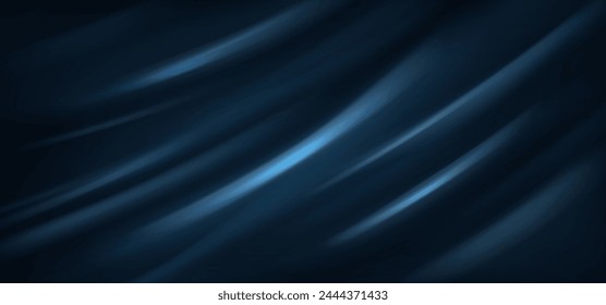 Deep blue rippled fabric material realistic vector background. Award ceremony concept design. Luxury noble cloth backdrop illustration