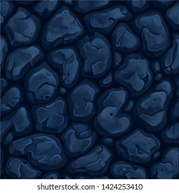 Deep blue. River or sea bottom, coast, paving stone, sidewalk, cave wall, pile of stones, stone wall, coal with chips and cracks. Hand drawn, cartoon seamless texture \ pattern \ tile \ background.