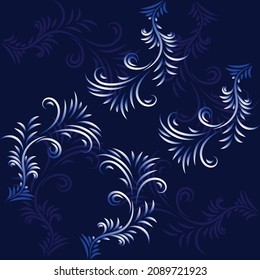 Deep Blue Seamless Floral Pattern in vector