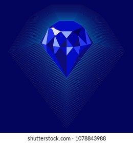 Deep blue shining crystal on dark blue background. For jewelry design.