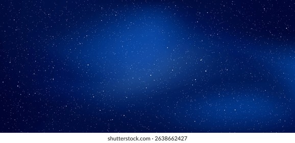 Deep blue sky with countless scattered stars and shimmering cosmic dust. Night universe background for astrophysics and science. Vector graphics.