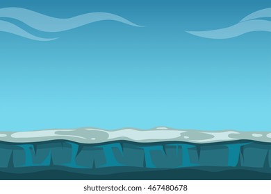 Deep blue sky over still ocean background. Water horizon vector illustration