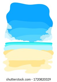 Deep blue sky, sea and beach. Simple flat vertical background.
