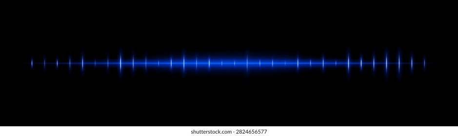 Deep blue spike pulse. Horizontal series of glowing peaks with soft bloom generates profound frequency trail ideal for atmospheric interfaces.