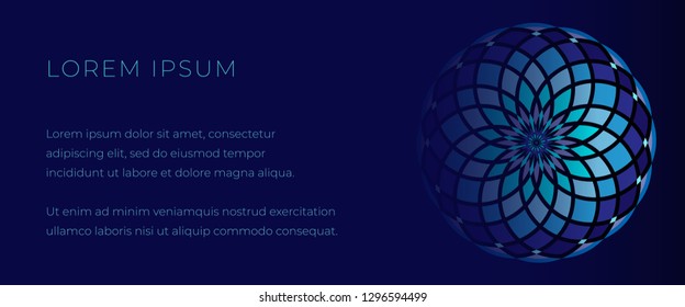 deep blue template for web banner with mosaic mandala 
