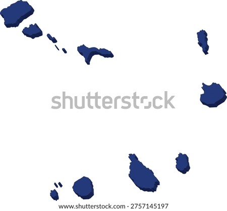 A deep blue vector map of the Cabo Verde islands. This aquatic-themed silhouette highlights the nation’s identity as an island archipelago, ideal for maritime, marine biology, and ocean-themed projects.