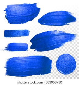 Deep Blue Watercolor Brush Strokes And Dots. Abstract Shape. Vector Oil Paint Smear On White Background