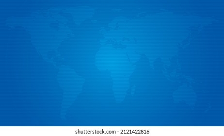 Deep Blue Webpage Or Business Presentation Abstract Striped Background With World Map. HD 16x9 Wide Screen Vector Pattern. Full Editable.