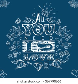 Deep Blue White hearts - seamless vector pattern