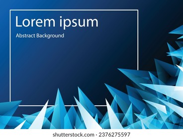 Tief blaue und weiße Eiskristalle, Nahaufnahme. Abstrakter geometrischer Low Poly mit Rahmenhintergrund. Flacher Vektor.