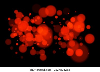 Luces bokeh profundas sobre fondo negro con círculos borrosos brillantes. Superposición de Vector futurista y de ensueño para diseños digitales, abstractos o de temática nocturna.