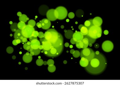 Luces bokeh profundas sobre fondo negro con círculos borrosos brillantes. Superposición de Vector futurista y de ensueño para diseños digitales, abstractos o de temática nocturna.