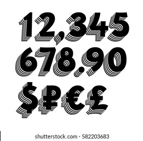 Deep bold digits with triple shadow for prices
