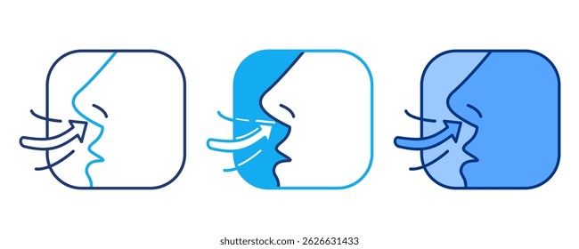 Deep Breathing icon represented by Deep Breathing nose Blue, Dualline, Dualtone style.