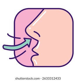Deep Breathing icon represented by Deep Breathing nose Lineal Color style.