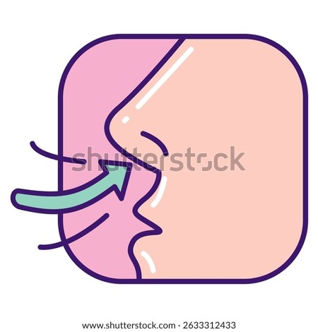 Deep Breathing icon represented by Deep Breathing nose Lineal Color style.