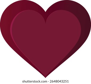A deep burgundy heart is isolated on white background, symbolizing love and passion