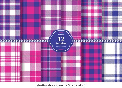 Deep Burgundy Seamless Tartan with Dusky Pink accents Fabric Design Set of 12