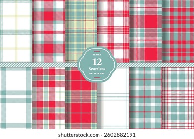 Deep Cardinal Tartan patterns fabric texture. Modern Dark Mustard Seamless Tartan Set of 12