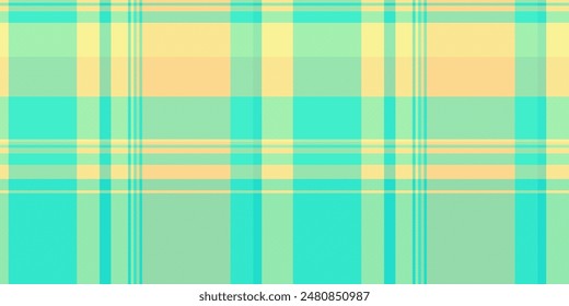 Deep check seamless texture, list textile fabric background. Fit plaid vector tartan pattern in teal and amber colors palette.